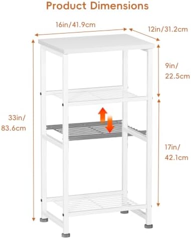 Industrial 3 Tier Printer Stand Fits A4/Letter Size, Home Printer Wood Table with Wire Storage Shelf for Scanner Fax Machine, Heavy Duty Metal, White with Burly Wood Board - Image 3