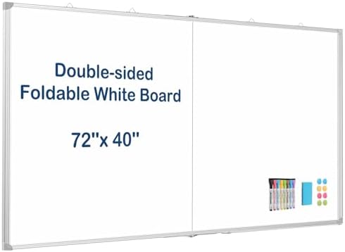 Double-Sided White Board Dry Erase Magnetic Whiteboard Wall 72x40 Foldable by WALGLASS