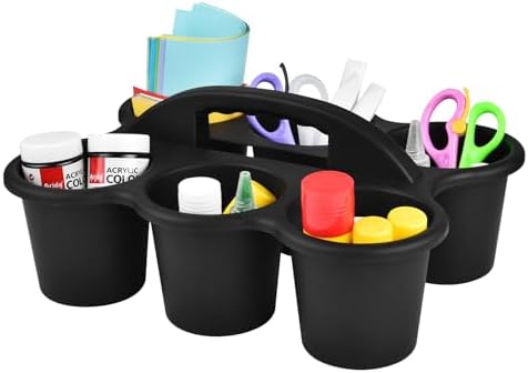 ALINK 6 Pack Classroom Caddy Storage Basket with Handle, Plastic Drink Cup Caddy Holder, 6 Compartments for Kids, Table, Office, Arts, Crafts, Crayon, Marker, Pencil, School Supplies - Black - Image 5