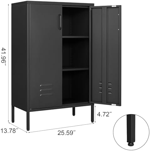 IRONFFICE Metal Storage Cabinet,Metal Cabinets with Doors and Adjustable Shelves,2 Door Storage Cabinets with Legs,Morden Accent Cabinets for Home Office,Black - Image 3
