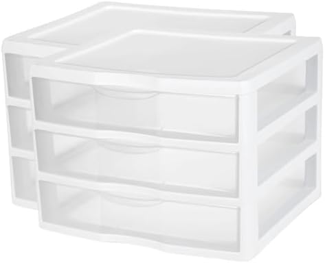 2-piece Set, Three-drawer Transparent Plastic Desktop Storage Cabinet, Countertop Storage Drawer, Stackable Office Drawer Cabinet, Suitable for Offices, Living Rooms, and Bedrooms by Unknown
