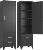 Ckzbx Tall Narrow Storage Cabinet, 66.93" H Tall Bathroom Cabinet Metal Pantry Cabinets with Drawers, 3 Adjustable Shelves, for Kitchen, Bathroom, Home Office, Living Room by Ckzbx