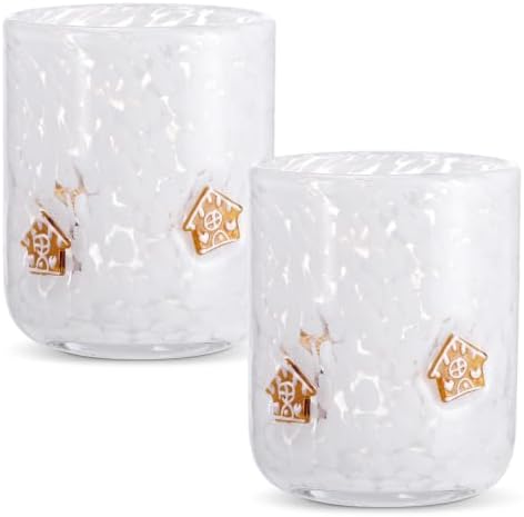 SiliFine 2 Pcs Gingerbread House Icon Juice Glasses - 14oz Christmas Stemless Wine Drinking Coffee Glass Cup for Home Party Supplies & Gift by SiliFine