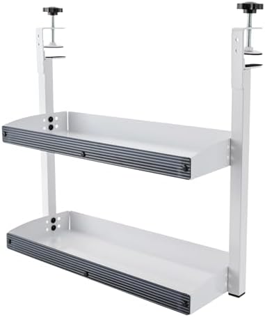 Clamp On Desk Shelf,2-Tier Adjustable Storage Organizer with Tray for Laptop, Office Supplies and Decor 22lbs Capacity per Shelf (Black/White) (White) - Image 6