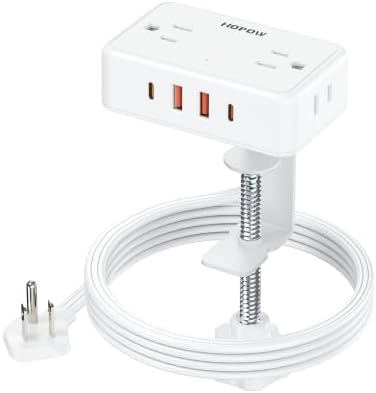 Desk Clamp Power Strip with 4 Outlets & 4USB, 6FT Extension Cord for Home by HOPOW