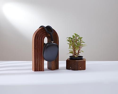 THEHRDWOOD Wood Headphone Stand for Desk - Solid Airpod Max Stand & Universal Gaming Headset Stand for Desk Compatible with Any Headset Type with a Headband (Arch Walnut) - Image 5