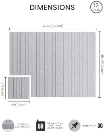 Bumusty 48"x 36" Large Felt Bulletin Board Tiles, Soft Gray - Image 2