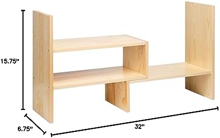 Desktop Organizer Office Storage Rack Adjustable Natural Wood Display Book Shelf Stand Rack Wood Caddy Desk Organizer Set Office Storage Expandable Tabletop - Image 3
