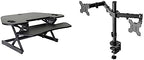 Rocelco 46" Height Adjustable Corner Standing Desk Converter with Dual Monitor Arm Bundle - Quick Sit Stand Up Computer Workstation Riser - Extra Large Keyboard Tray - Black (R CADRB-46-DM2) by Rocelco