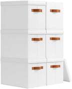 Homsorout Storage Bins with Lids - Fabric Storage Baskets for Shelves, 6 Pack Foldable Decorative Boxes with Handles, Stackable Organizer Bins for Home, Nursery, Dorm, White by Homsorout