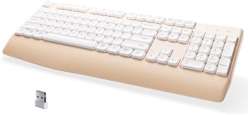 MPTOG Bluetooth Computer Wireless Keyboard with Wrist Rest (Khaki White) by MPTOG