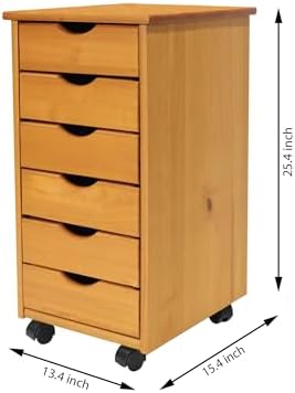 Jela-USA Solid Pine Wood 6 Drawer Rolling Cart, Honey Pine - Image 3