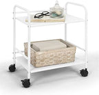 SunnyPoint 2-Tier Metal Rolling Utility Cart – Mobile Storage Shelf with Caster Wheels – Small Space Organizer for Home, Office, Bedroom, Kitchen (WHT) by SunnyPoint