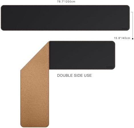 MAIDERN Cork & Leather Desk Mat, 78.7” x 15.7” Reversible Desk Pad (Black) - Image 2