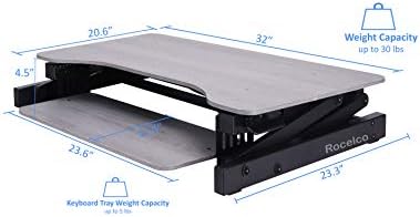 Rocelco 32" Height Adjustable Standing Desk Converter with Anti Fatigue Mat Bundle - Slide Out Retractable Keyboard Tray - Sit Stand Up Dual Monitor Riser - Computer Workstation - Gray (R ADRG-MAFM) - Image 3
