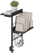 MAHANCRIS Clamp on Desk Shelf, 2 Tier Desk Storage Organizer, Desktop Bookshelf with Hooks and Divider, Desk Accessories for Study and Gaming Room, Black DSBK4501 by MAHANCRIS