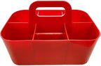 Small Stackable Plastic Caddy with Handle 6 Compartment | Desk, Makeup, Dorm Caddy, Classroom Art Organizers - 4 Pack, Made In USA (Red) - Image 3