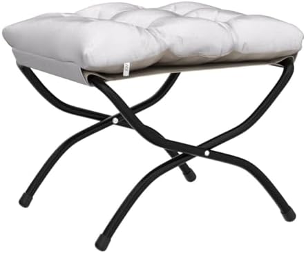 15" Upholstered Folding Foot Rest Stool with Metal Frame Light Grey - Image 4