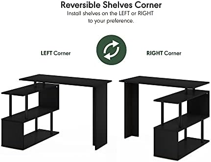 Furinno Moore L-Shape Computer Desk with 3-Tier Shelves, Americano - Image 4