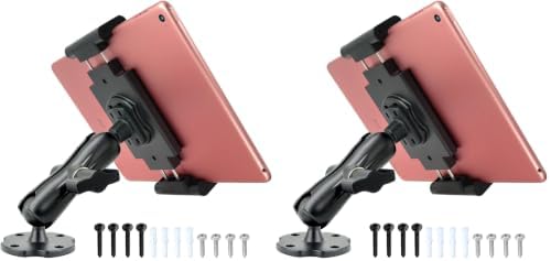 VAUBORTTI Aluminum Arm Heavy Duty Tablet Mount Drill Base - for 6.5"-12.9" Tablet iPad Pro/Mini, iPad Holder for Truck, Car,Dashboard,Desk,Wall-Swivel with 1 inch/25mm Ball Joint (Pack of 2) by VAUBORTTI
