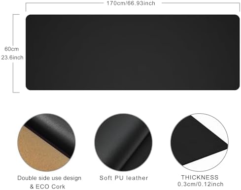 Chihein 67” x 24” Cork & PU Leather Desk Mat (Black) - Huge Mouse Pad, Double Sided Waterproof Desk Pad Protector for Gaming, Office, Home - Image 2