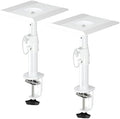 suptek Clamp-on Speaker Stand Desk Mount Set, Height Adjustment, Tilt, Swivel, 9.6 x 8.8 inch Trays, Universal Audio Holders for Computer and Bookshelf Speakers, Elevated Sound, 2 Pack, White, SDM001W by suptek