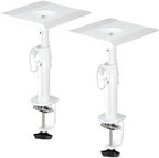 suptek Clamp-on Speaker Stand Desk Mount Set, Height Adjustment, Tilt, Swivel, 9.6 x 8.8 inch Trays, Universal Audio Holders for Computer and Bookshelf Speakers, Elevated Sound, 2 Pack, White, SDM001W by suptek