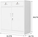 Wanfu Metal Storage Cabinet, Locking Storage Cabinet with Adjustable Shelf, 36" H Metal Cabinets with 2 Drawers for Office, Garage, Home-White - Image 3