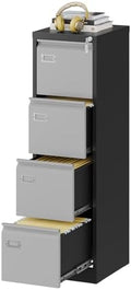 Fesbos File Cabinets - 4 Drawers Vertical 17.8" Deep Lockable Filing Cabinet - Black & Gray Metal Storage Cabinets for Home Office to Hanging Files Letter/Legal/F4/A4 Size by Fesbos