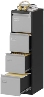 Fesbos File Cabinets - 4 Drawers Vertical 17.8" Deep Lockable Filing Cabinet - Black & Gray Metal Storage Cabinets for Home Office to Hanging Files Letter/Legal/F4/A4 Size by Fesbos