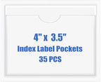Origin-Joy 35 PCS Self Adhesive Index Card Pockets with Top Open, Clear Plastic Label Holder for Cards of Note, Library and Business, Adhesive Label Pockets & Card Holder (4 x 3.5 inch) by Origin-Joy