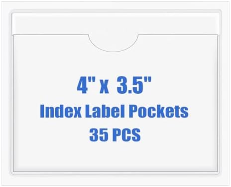 Origin-Joy 35 PCS Self Adhesive Index Card Pockets with Top Open, Clear Plastic Label Holder for Cards of Note, Library and Business, Adhesive Label Pockets & Card Holder (4 x 3.5 inch) by Origin-Joy