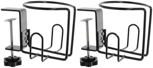 NOLITOY Desk Cup Holder Clamp on Mount with Anti Spill Design, 2-in-1 Under Desk Headphone Hanger and Coffee Mug Stand, Iron Material with Space-Saving Vertical Structure, Secure Clamp by NOLITOY