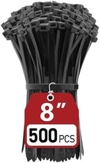 Zip Ties Heavy Duty 8 inch (500 Pack), Heavy Duty Cable Ties with 120 lb Tensile Strength for Outdoor Use, Black Wire Ties, Paloka by PALOKA