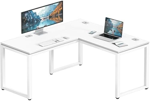 SHW 55 x 60 Commercial-Grade L-Shape Corner Office Computer Desk, White by SHW