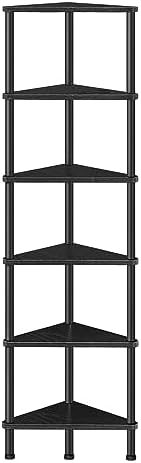 HOOBRO Corner Shelf Stand, Industrial 6-Tier Corner Bookshelf with Metal Frame, Bookcase, Plant Display Stand for Small Spaces, Living Room, Black BK36CJ01 by HOOBRO