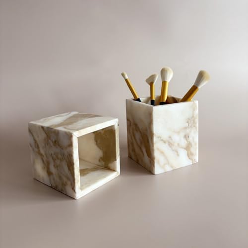 Natural Marble Stone Square Storage Container Empty Vessel Holder Cup for Candle/Pens/Sundries items (Gold) - Image 4
