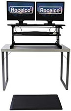Rocelco 37.5" Deluxe Height Adjustable Standing Desk Converter with Anti Fatigue Mat BUNDLE - Quick Sit Stand Up Computer Workstation Riser - Large Retractable Keyboard Tray - Black (R DADRB-MAFM) - Image 3