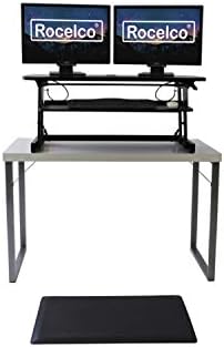 Rocelco 37.5" Deluxe Height Adjustable Standing Desk Converter with Anti Fatigue Mat BUNDLE - Quick Sit Stand Up Computer Workstation Riser - Large Retractable Keyboard Tray - Black (R DADRB-MAFM) - Image 3