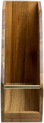 MyGift Premium Hotel Series Solid Acacia Wood Desktop Magazine File Holder Bin with Brass Tone Metal Accent, Vertical Office Desk Document Folder Binder Storage Organizer Rack (Pack of 2) - Image 6
