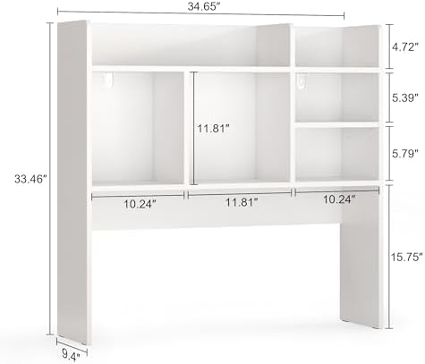 Desk Hutch with 6 Shelves, Desktop Organizer Shelf for Office Dorm, White - Image 2