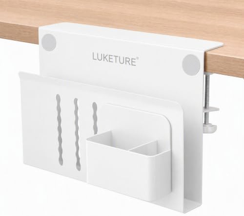 LUKETURE Desk Side Storage, No Drill Laptop Mount with Pen Holder, Clamp-On by LUKETURE