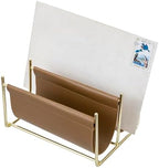 MyGift 2 Slot Modern Mail Holder, Deluxe Brass Tone Metal and Toffee Brown Leatherette Sling Entryway or Desktop Tabletop Letter Sorter - Image 4