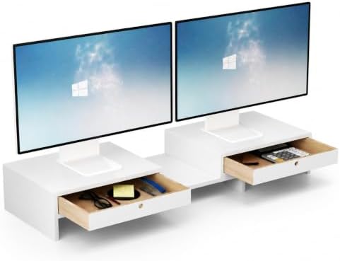 LAPTAIN Monitor Stand Riser, Adjustable Monitor Stand, 2 Drawers, White by LAPTAINLLC