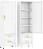 Ckzbx Tall Narrow Storage Cabinet, 66.93" H Tall Bathroom Cabinet Metal Pantry Cabinets with Drawers, 3 Adjustable Shelves, for Kitchen, Bathroom, Home Office, Living Room (White) by Ckzbx