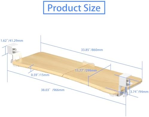 suptek Large Keyboard Tray Under Desk Pull Out with C Clamp Mount, Keyboard & Mouse Tray, 34 (38 Including Clamps) x 11.8 inch Slide-Out Platform Computer Drawer for Typing, Light Wood, DSF1LQM - Image 6
