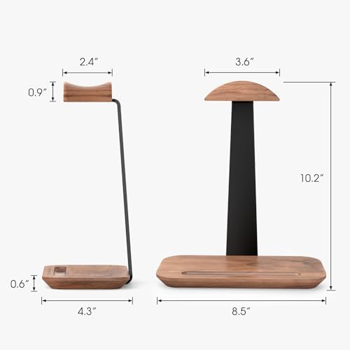 UPERGO Walnut Headphone Stand, Wood Headset Holder with Storage for Desk - Image 6