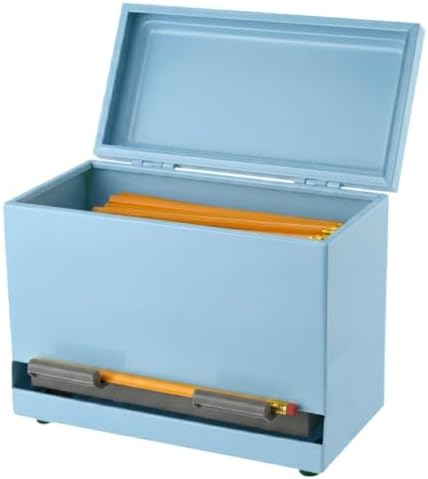 2Fold Pencil Dispenser for Classroom - Stainless Steel Bulk Pencil Holder for Desk - Includes Removable Label Stickers - Teacher Must Haves for Organization - Holds up to 200 Pencils (Light Blue) by 2Fold