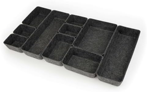 Three by Three Seattle Recycled Felt Storage Bins Set of 10 (Charcoal) by ThreebyThreeSeattle