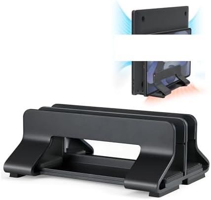 Vertical Laptop Stand Tool-Free Adjustable Laptop Stand Holder Vertical Width from 0.35"-1.6"(Black- 2 Slot) - Image 2